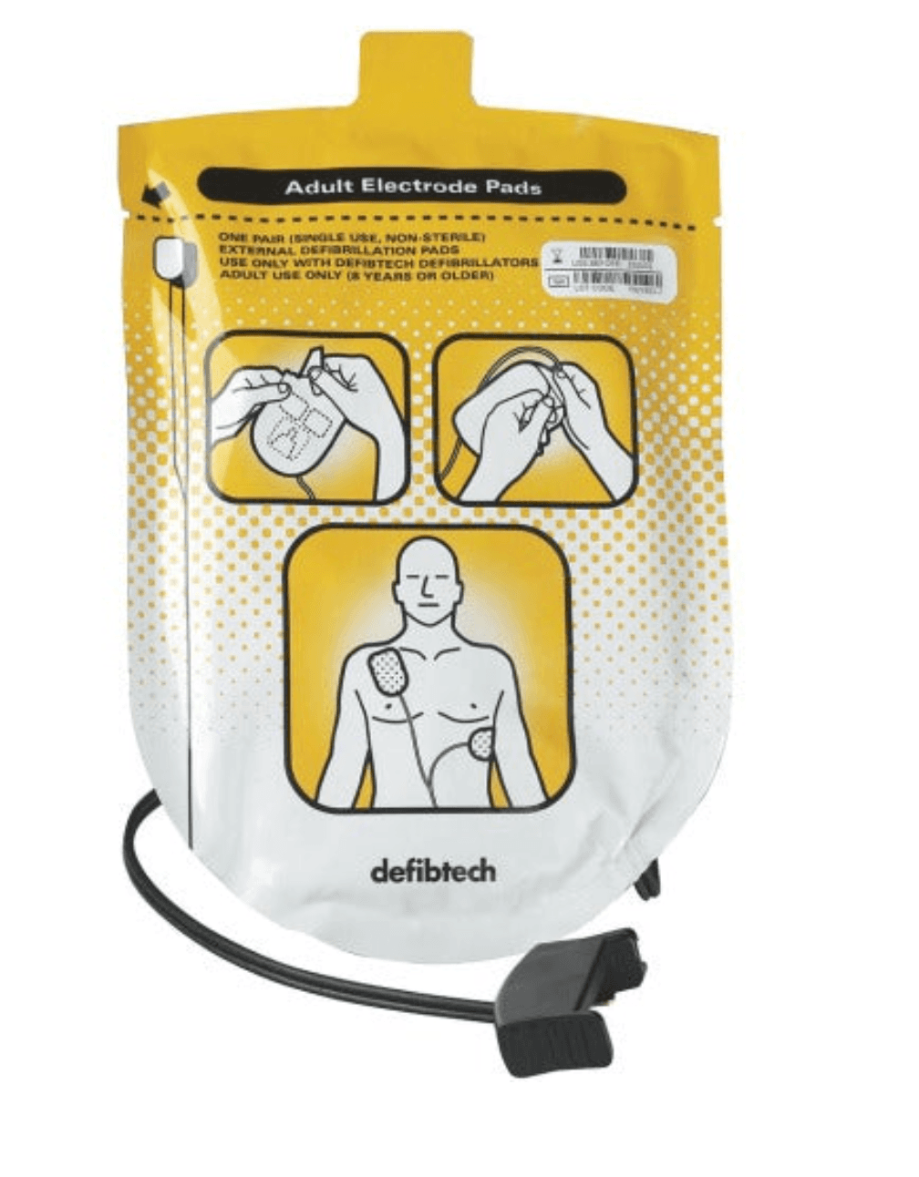 Defibtech Lifeline AED Adult Pads for emergency defibrillation. Essential AED accessory with clear electrode placement instructions.