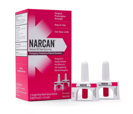 Narcan nasal spray for opioid overdose reversal, part of the HERO-5 Smart Emergency Cabinet for comprehensive emergency preparedness.