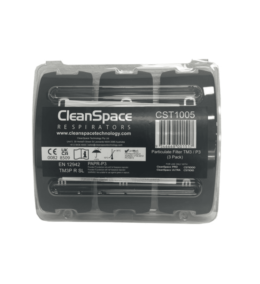 Pack of CleanSpace CST1005 P3 particulate filters, compatible with ULTRA PAPR respirator kit for high-efficiency industrial air filtration.