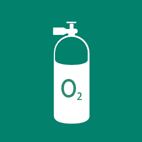 White oxygen tank icon labeled O2 on green background, representing Emergency Oxygen Training Course for CPR and lifeguard certification programs.