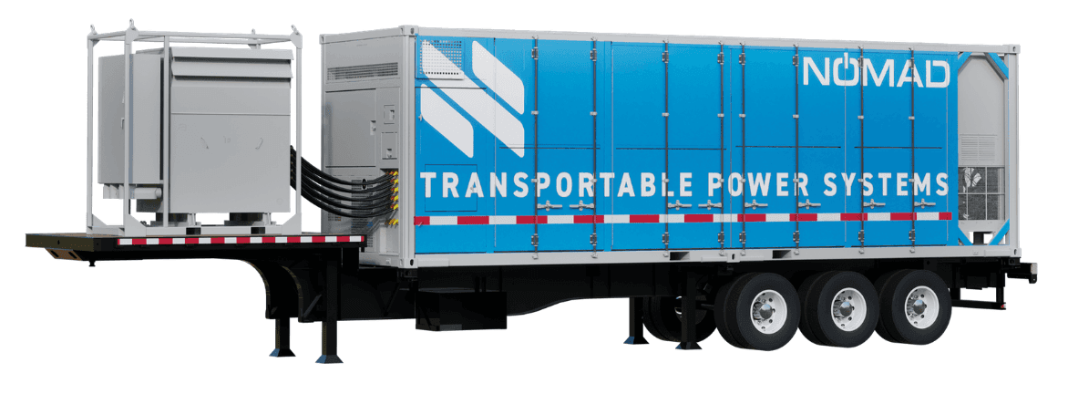 Traveler 999 kW - Mobile Battery Rental trailer-mounted BESS unit by NOMAD for off-grid power in remote or emergency locations.