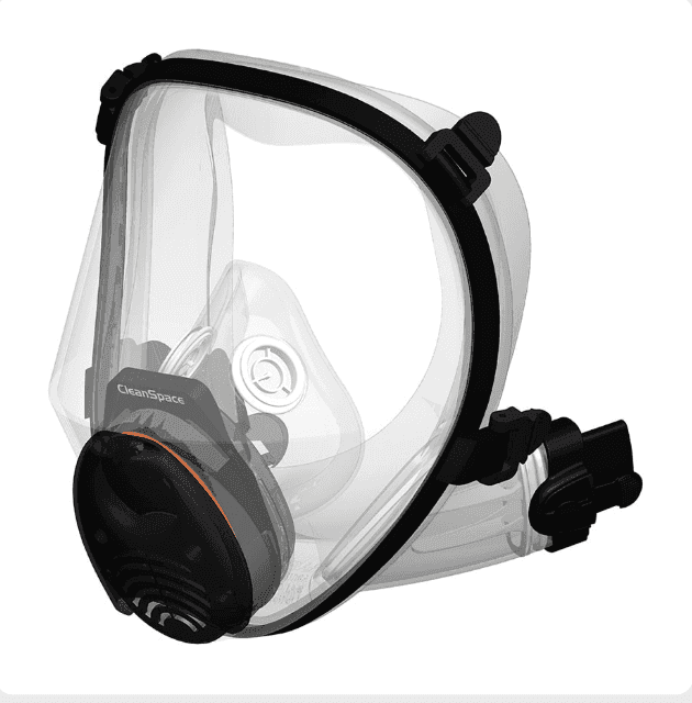 CleanSpace EX Full Mask respirator with intrinsically safe design for PAPR systems, featuring a clear face shield and soft silicone seal.