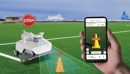 Lawn mower robot with obstacle detection on sports field