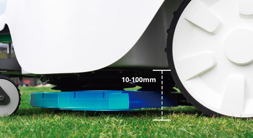 Robotic mower with cutting blade and dimension measurements