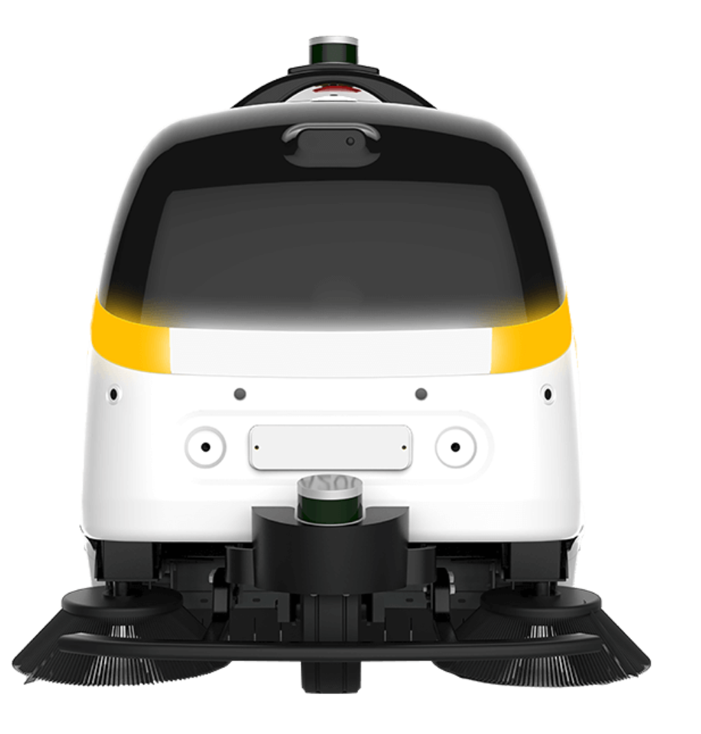 Rear view of VIGGO S100-N outdoor cleaning robot with high-capacity tanks and navigation system