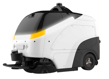 Side view of VIGGO S100-N outdoor cleaning robot with compact design and navigation sensors