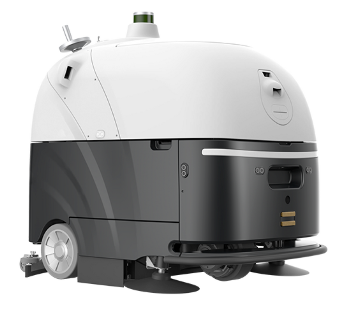 Modern outdoor cleaning robot with sleek design and large wheels