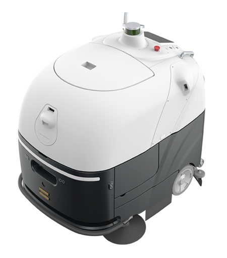 High-capacity outdoor cleaning robot with sleek white and black design