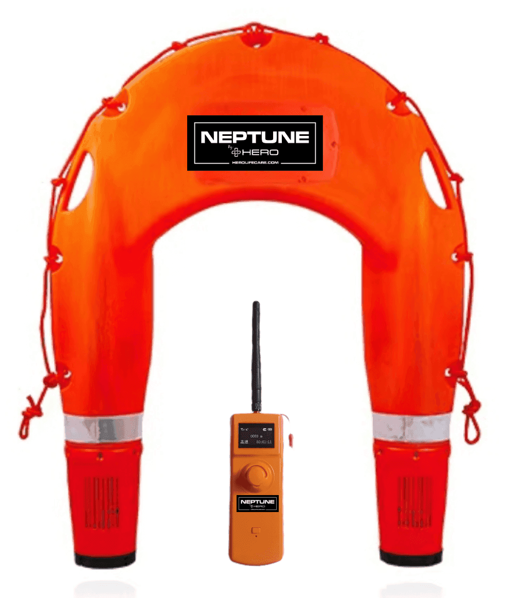 Neptune 2 Water Rescue Drone with dual-propeller U-shaped buoy and remote control for fast, safe lifesaving in marine emergencies.