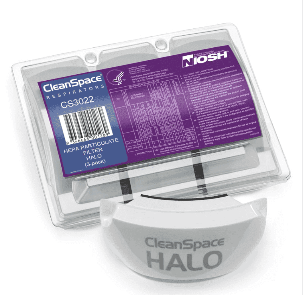 CleanSpace HALO Filter - Low Profile P3 (Pack of 3) for HALO respirators, featuring HEPA particulate protection and soft silicone design.