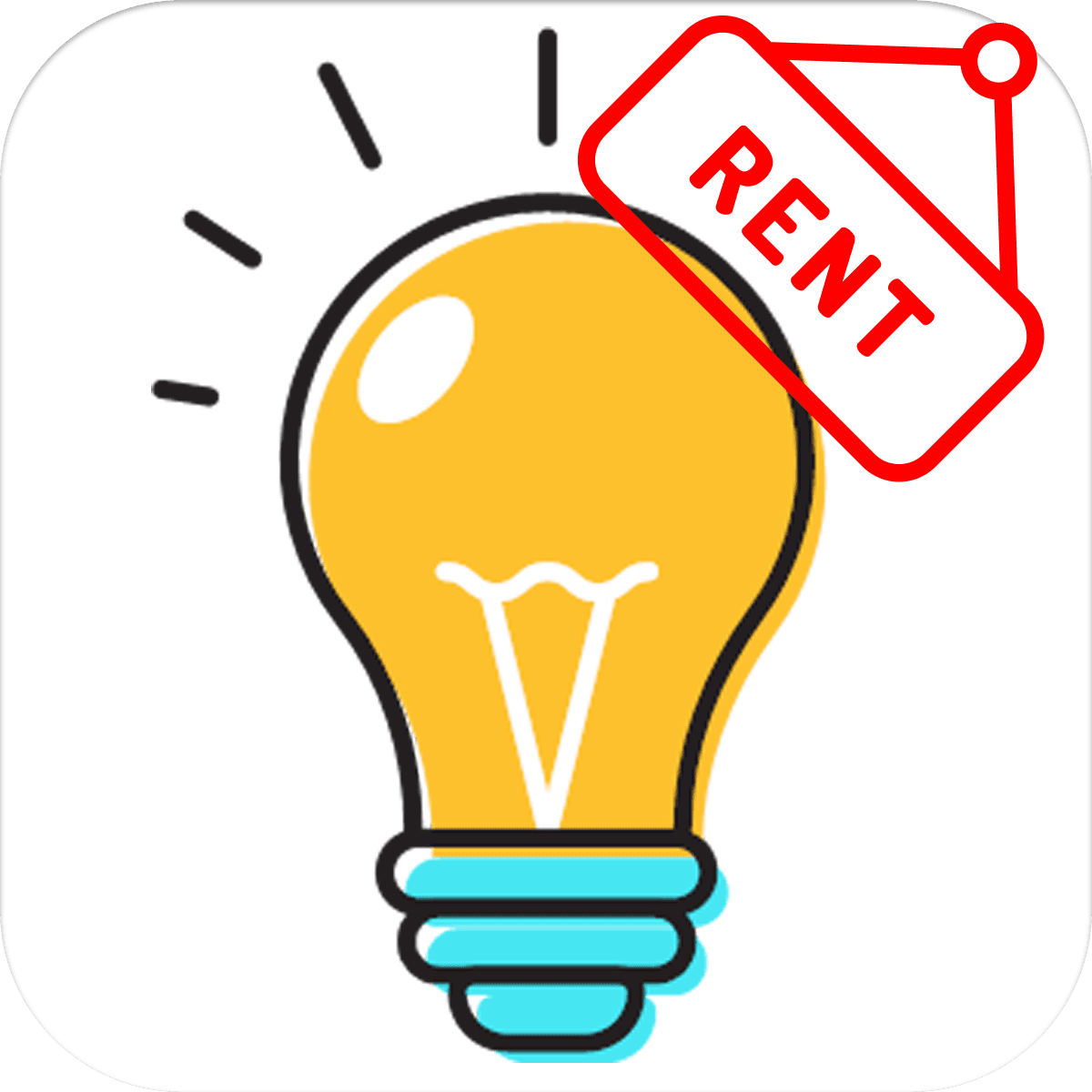 Rental Professional Draft Order Demo icon featuring a yellow light bulb with a red 'Rent' tag. Ideal for managing rental draft orders efficiently.
