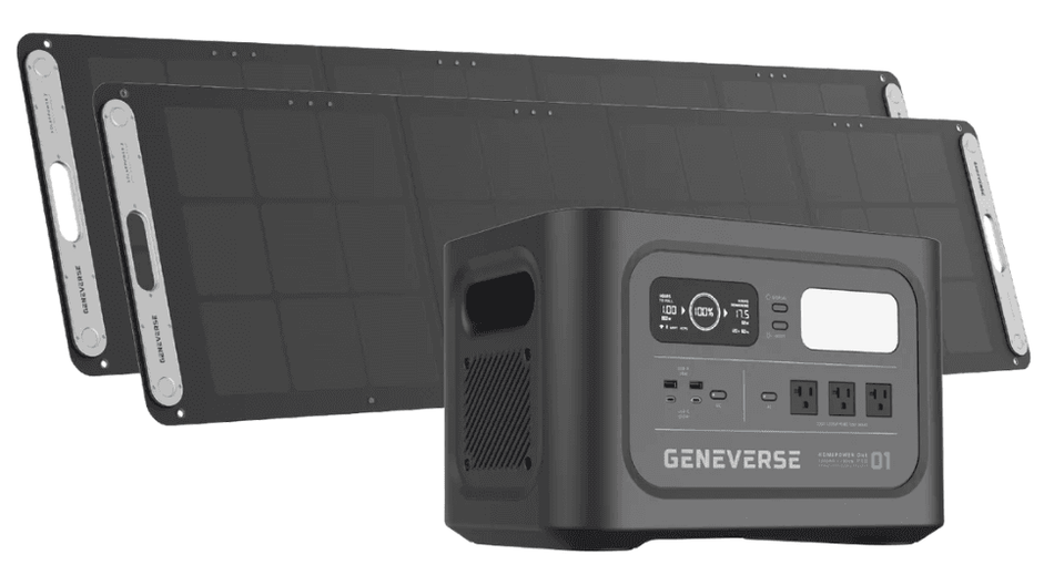Solar 1,200WH Power Station Package for Essentials: Geneverse HomePower ONE PRO+Solar Panels (400W Total)