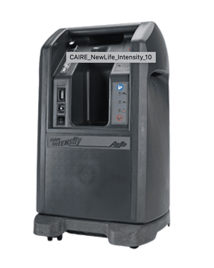 Caire NewLife Intensity - High-Flow Oxygen Concentrator with 10 LPM capacity, designed for stationary use in long-term care settings.